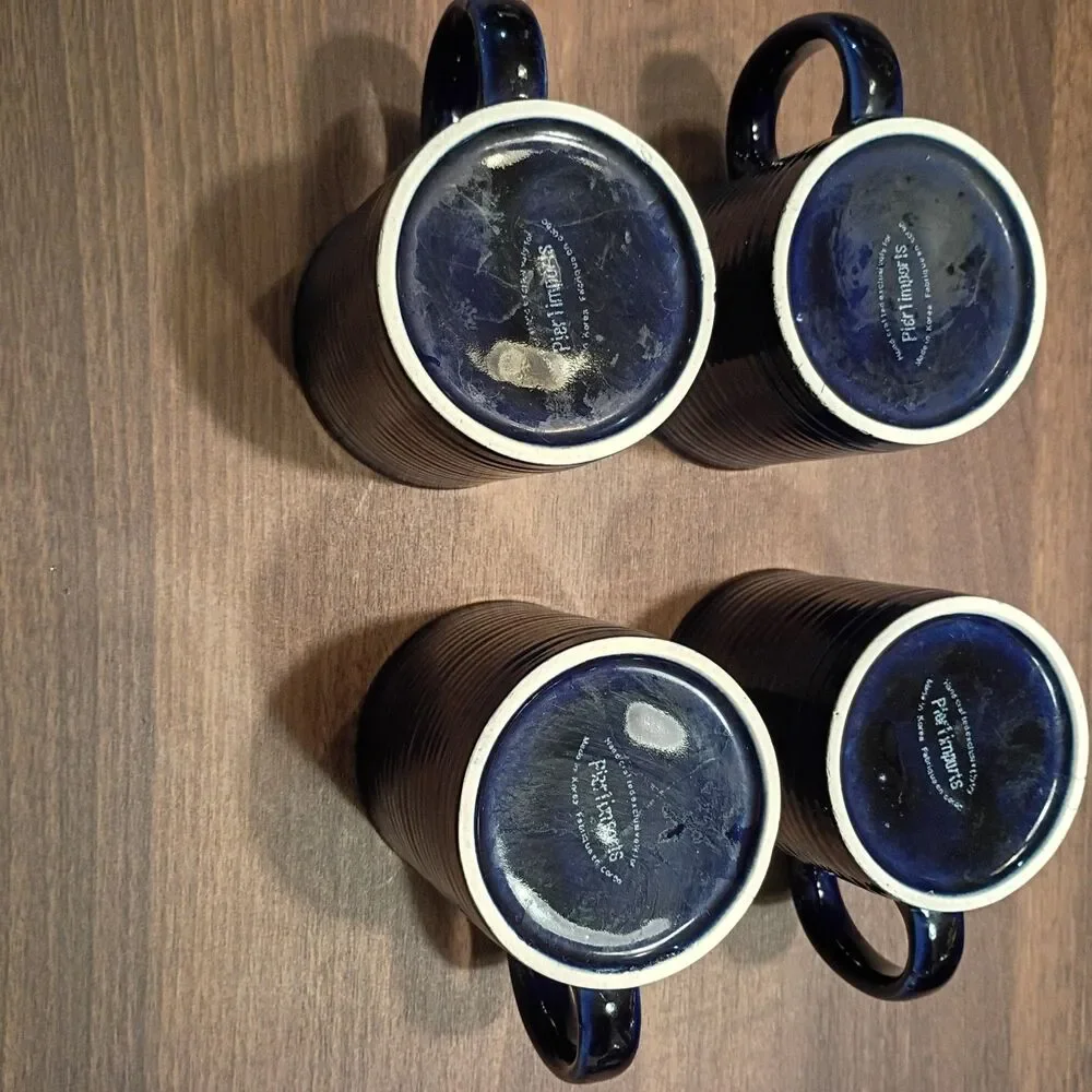 Set of 4 cobalt blue Pier 1 coffee mugs
